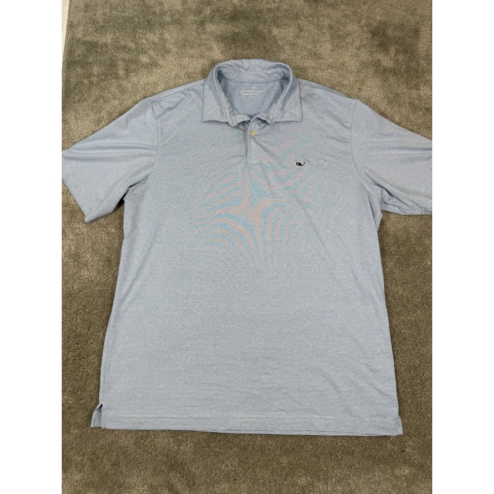 Vineyard Vines Performance Polo Shirt Mens Large Blue White Striped Golf S/S